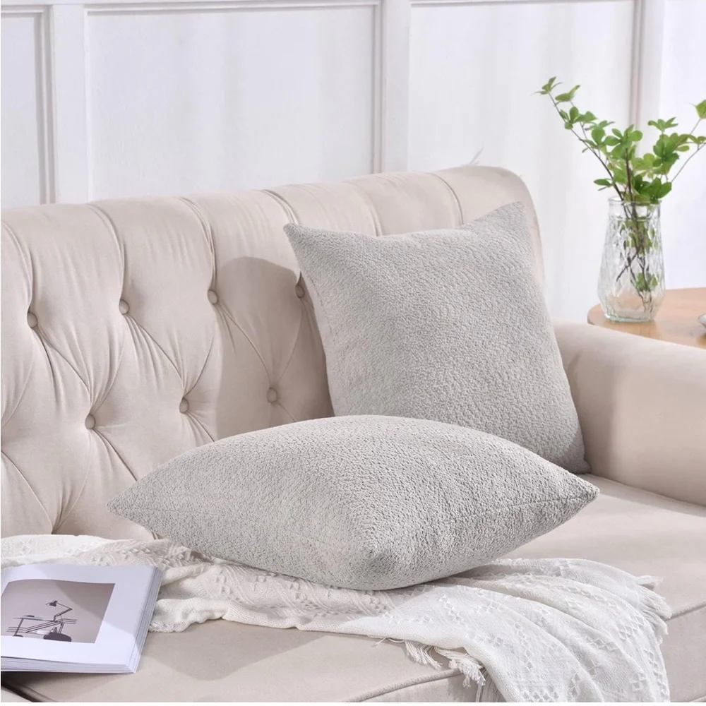 NEW Light Gray, 2 Pack Boucle-Textured Decorative Throw Pillow Covers, 18 x 18
